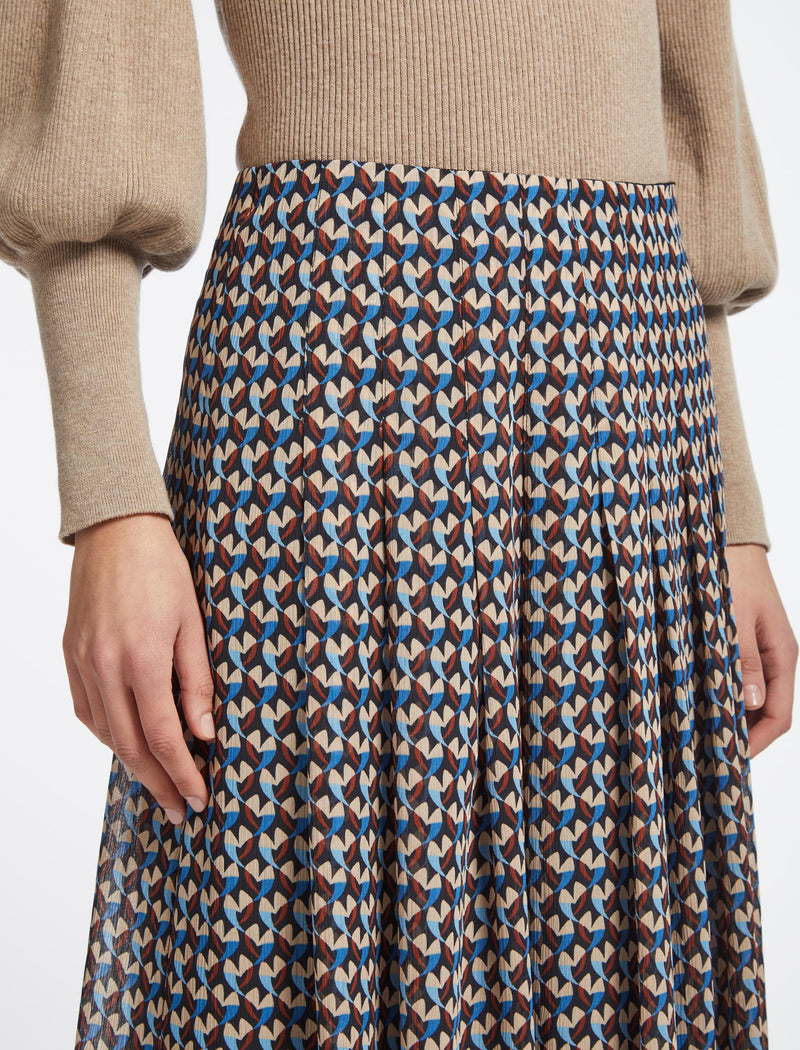 Zinnia Pleated Maxi Skirt in Black Green Heart Geo Print