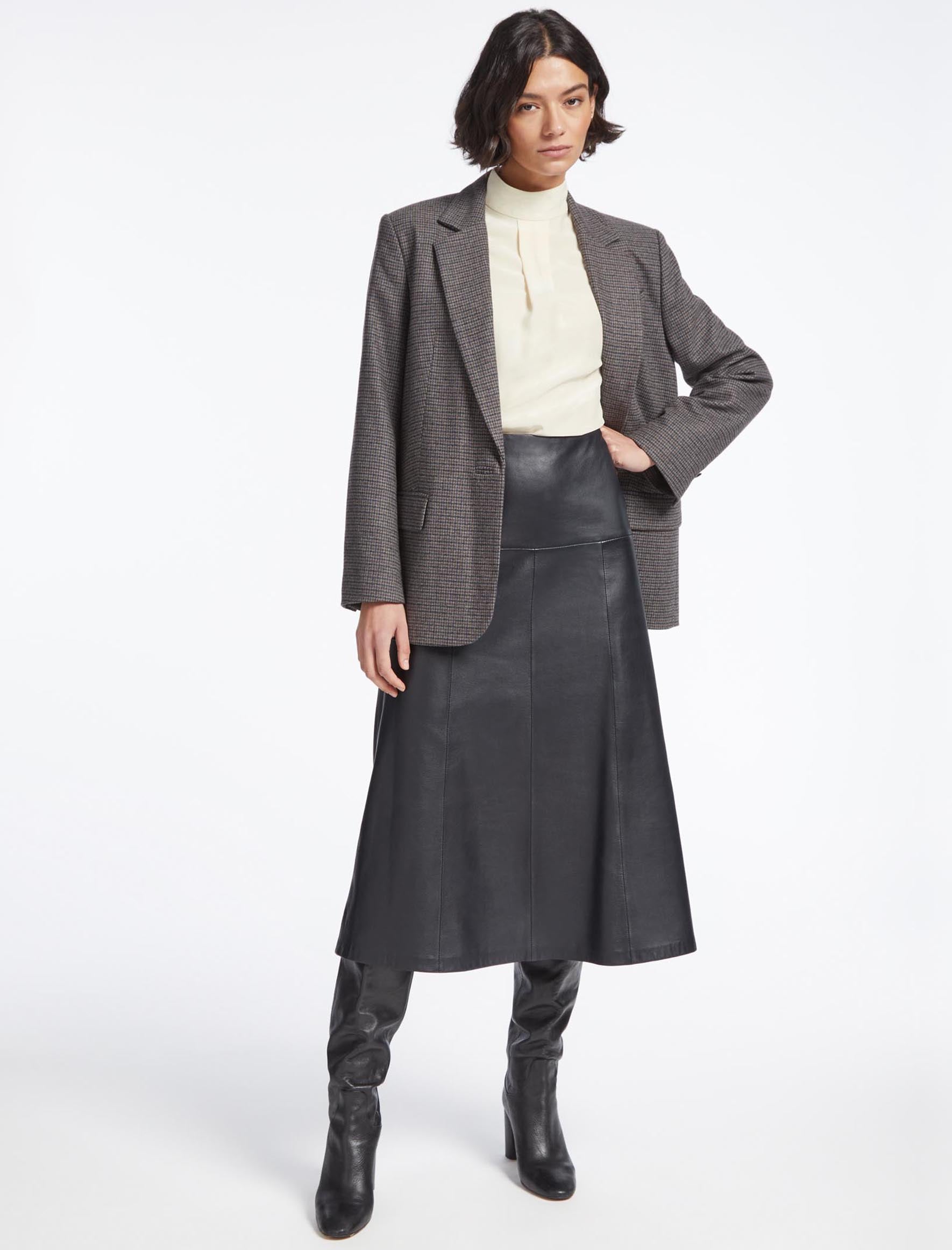 Tiana Leather Midi Skirt in Navy
