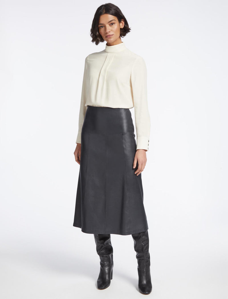 Tiana Leather Midi Skirt in Navy