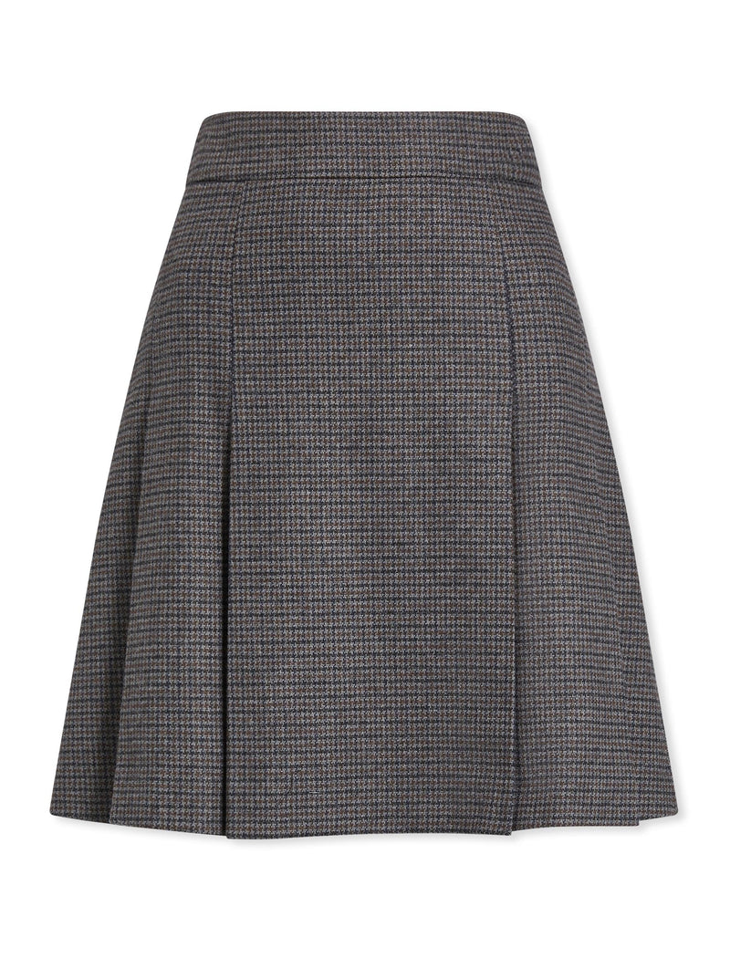 Celina Wool Short Skirt - Charcoal Navy Black Check