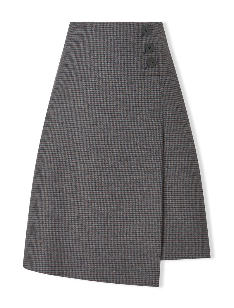 Audrey Wool A Line Skirt - Charcoal Navy Black Check