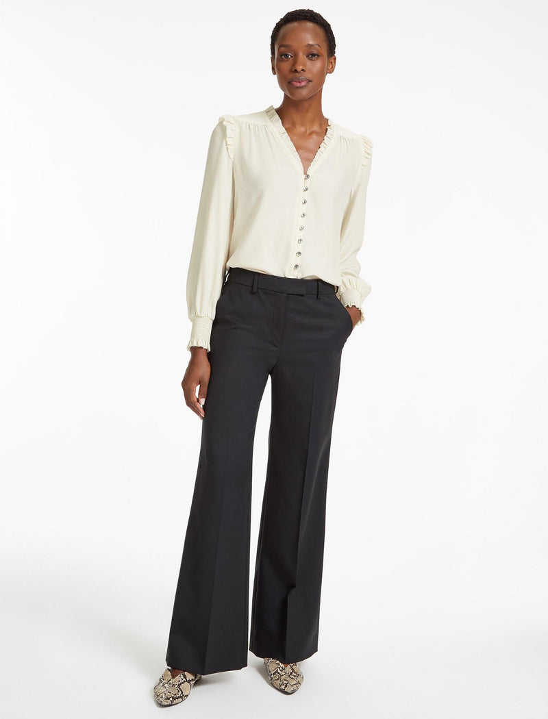 Terence Wide Leg Stretch Wool Blend Easy Trouser in Black
