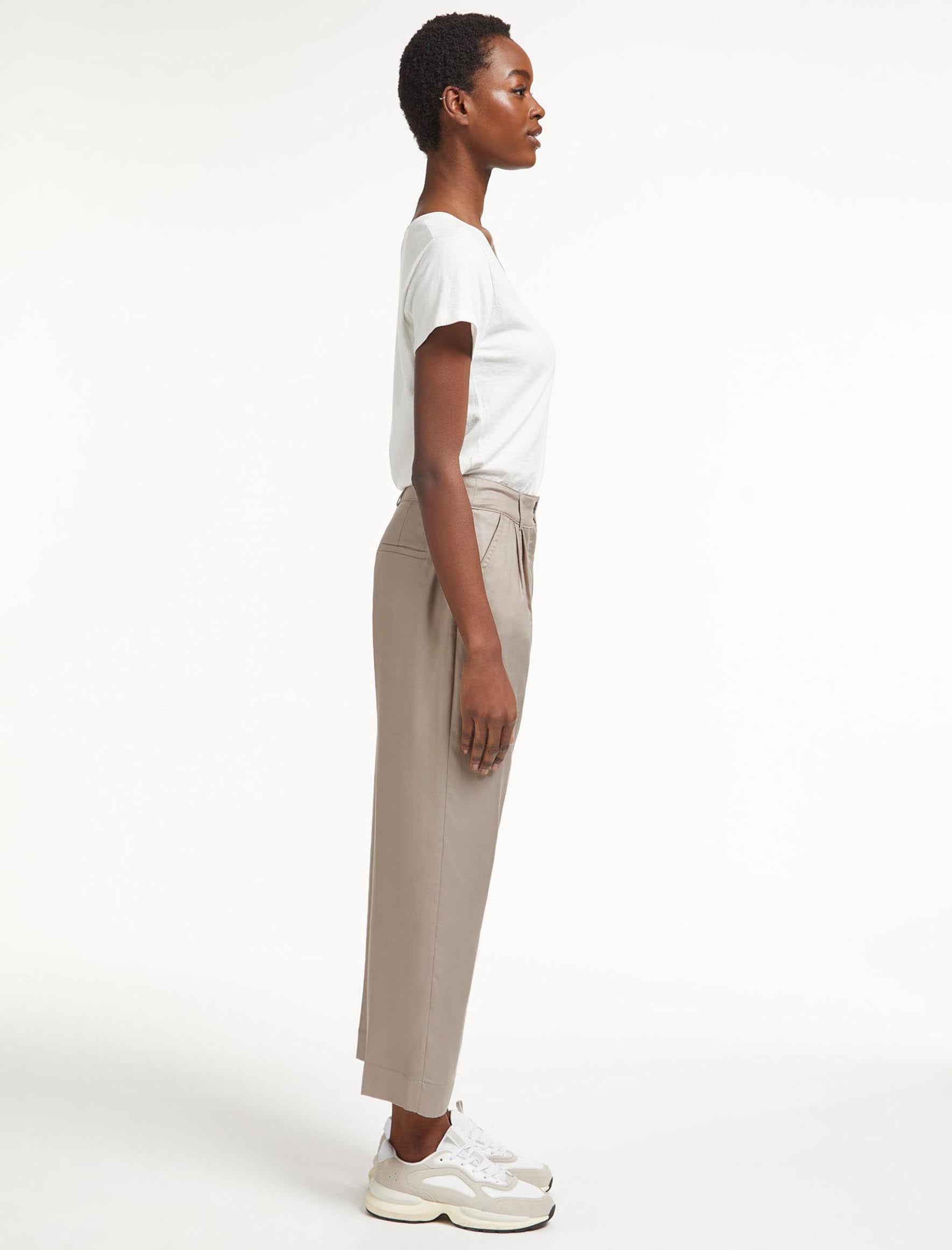 Taupe linen trousers on sale