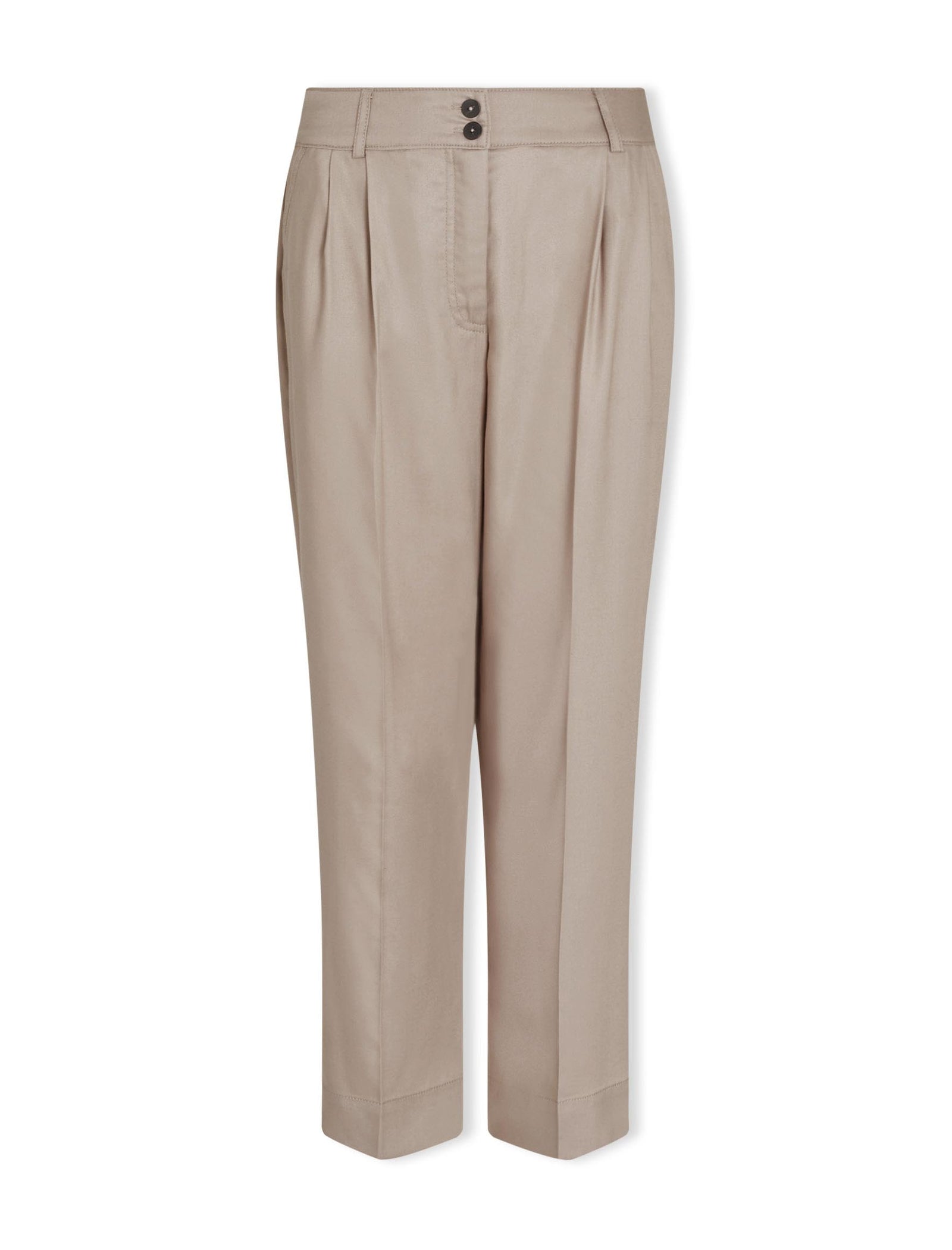Tegan Pleated Wide Leg Cropped Trousers in Taupe