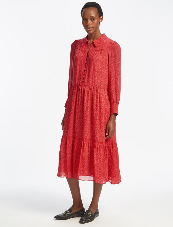 Emerson Midi Shirt Dress - Red Moire Print