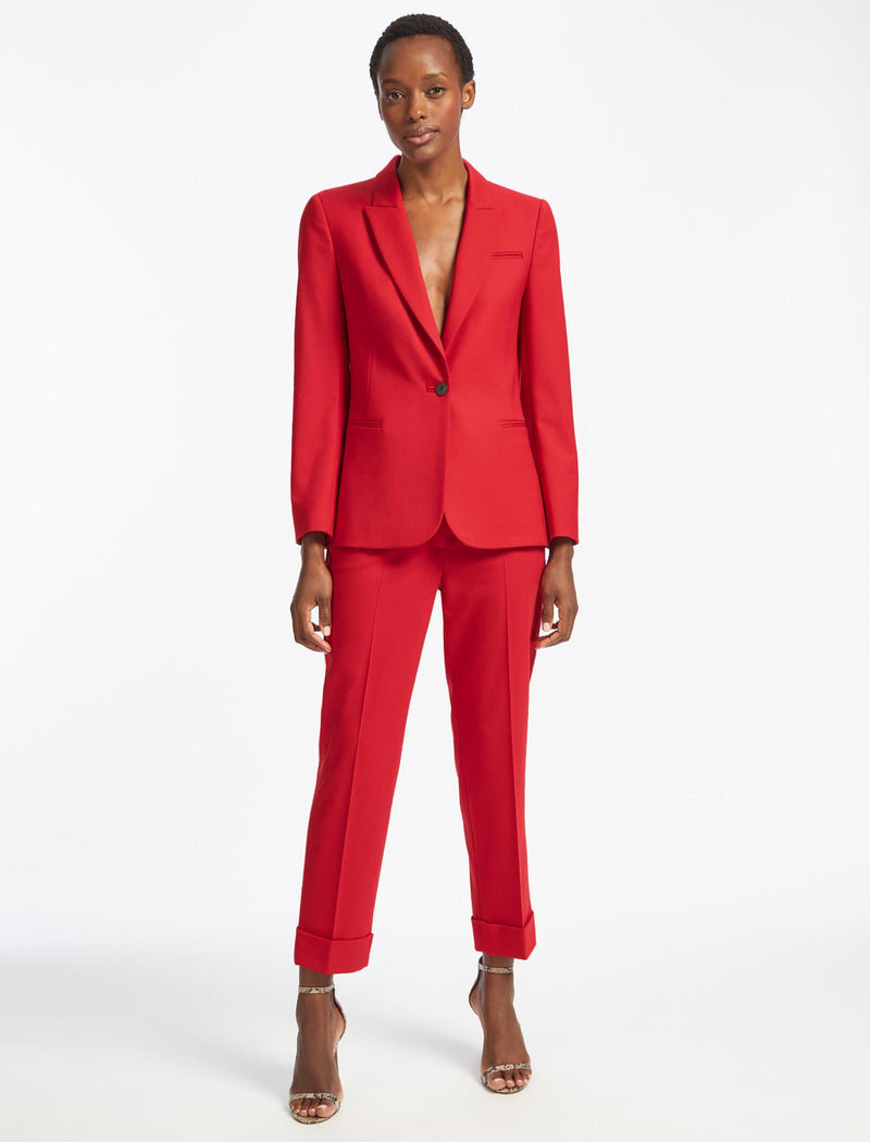 Clement Tailored Turn Up Wool Blend Trousers in Crimson