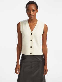 Meryl Wool V Neck Waistcoat - Cream