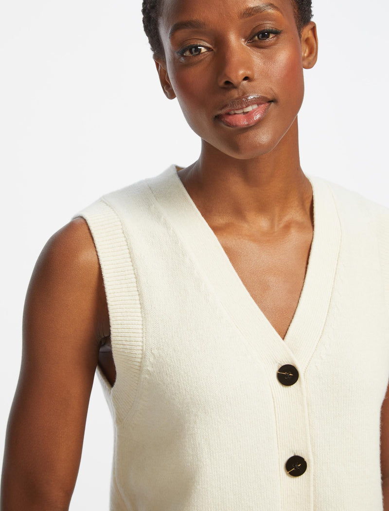 Meryl Wool V Neck Waistcoat - Cream