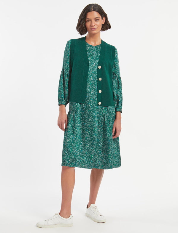 Meryl Wool V Neck Waistcoat - Dark Green
