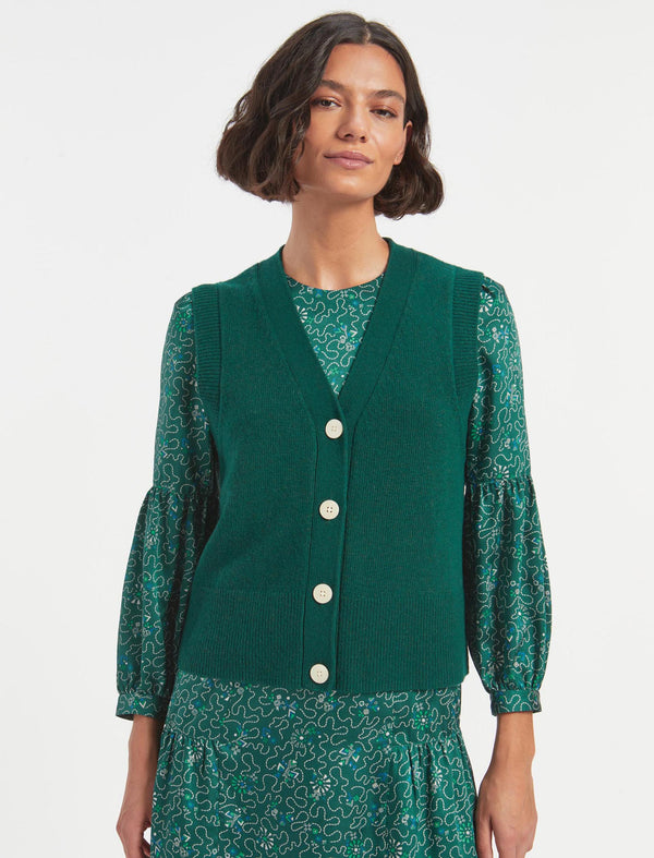 Meryl Wool V Neck Waistcoat - Dark Green