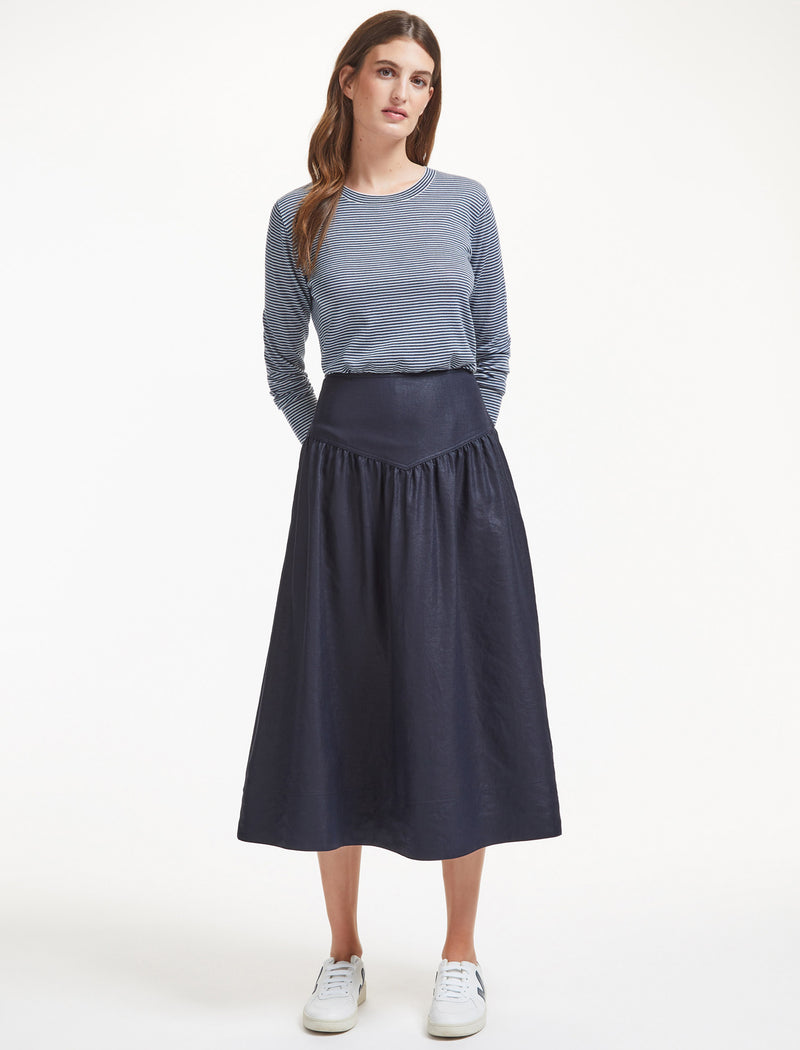 Navy linen midi skirt deals