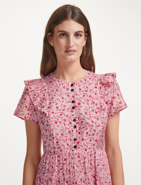 Sawyer Cotton Maxi Dress - Pink Trailing Floral Print