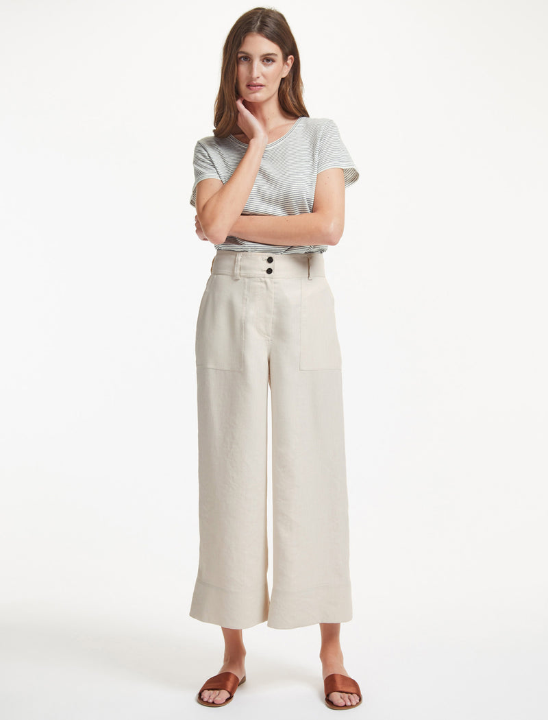 Tate High Easy Waist Wide Leg Utility Style Cropped Trouser in Cream