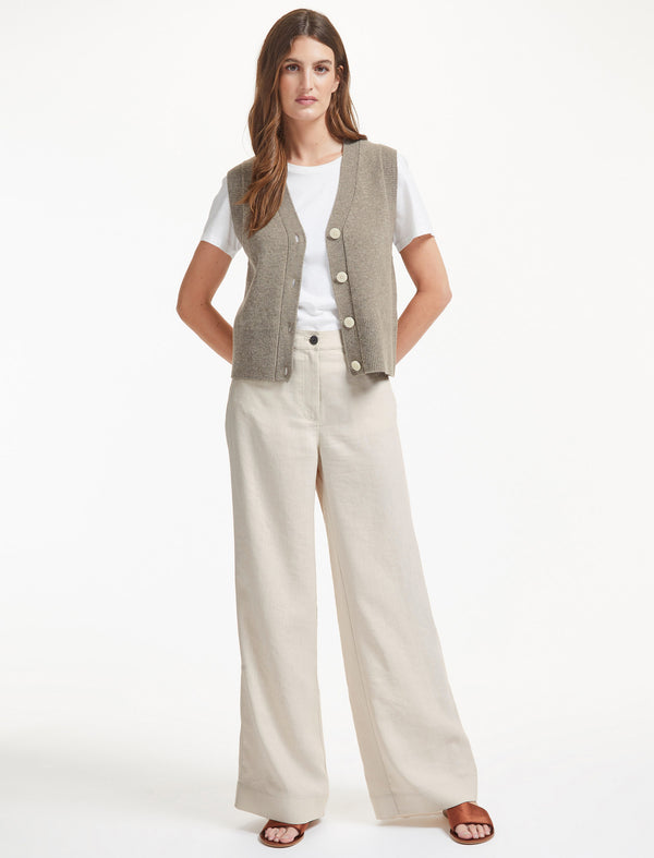 Hayden Techni Linen Wide Leg Trouser - Cream