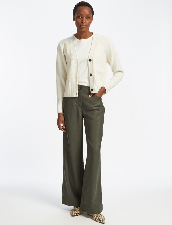 Hayden Techni Linen Wide Leg Trouser - Khaki