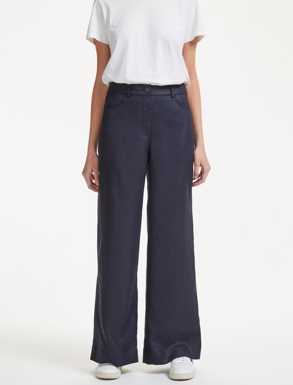 Hayden Techni Linen Wide Leg Trouser - Navy