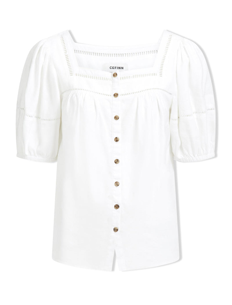Poppy Linen Blend Blouse - White