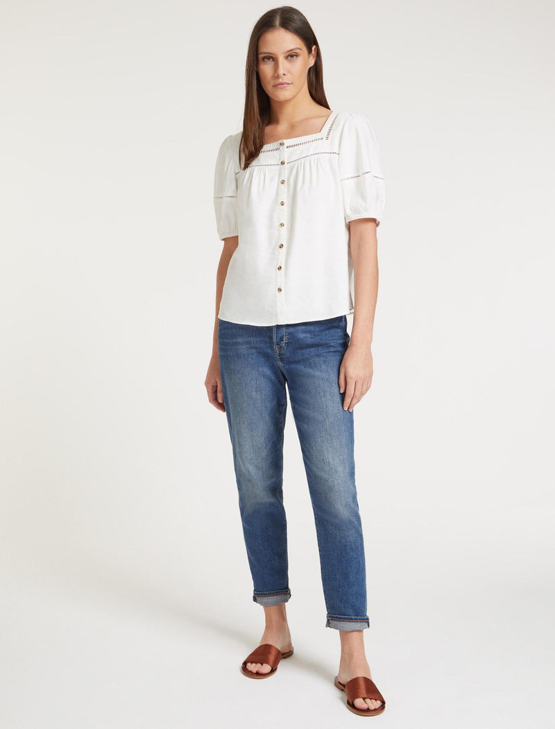 Poppy Linen Blend Blouse - White