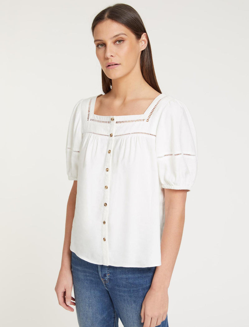 Poppy Linen Blend Blouse - White