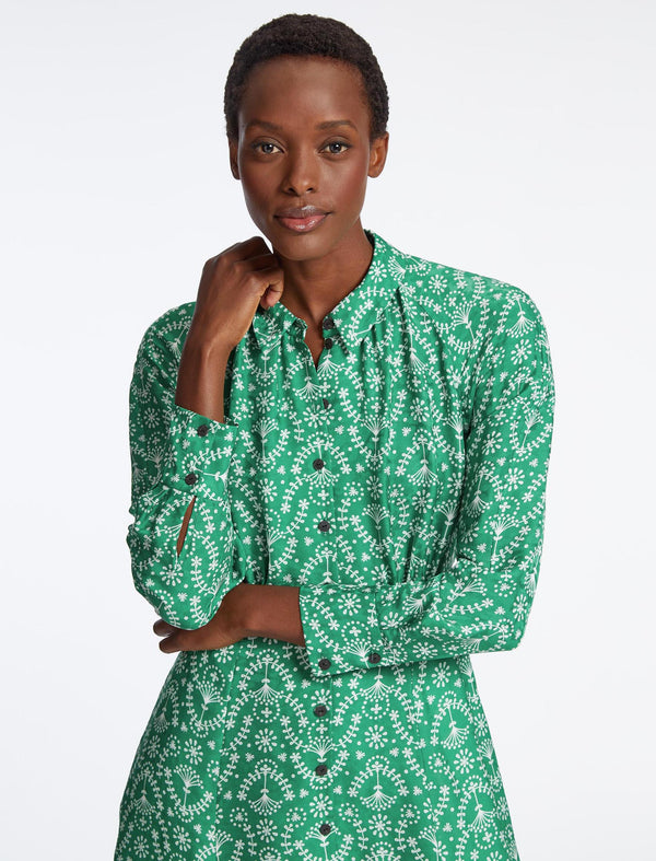 Astrid Silk Blend Maxi Dress - Green Broderie Anglaise Print