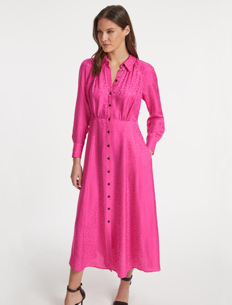 Astrid Silk Blend Raglan Sleeve Maxi Shirt Dress - Hot Pink