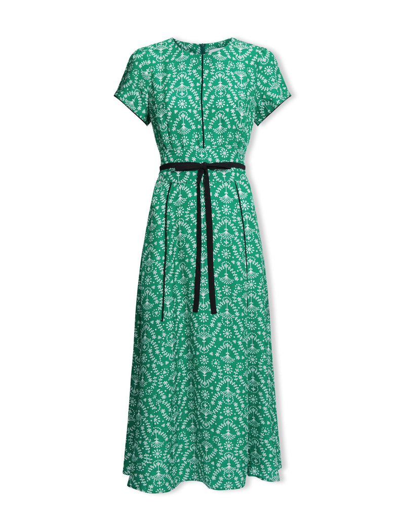 Rosie Silk Blend Maxi Dress - Green Broderie Anglaise Print