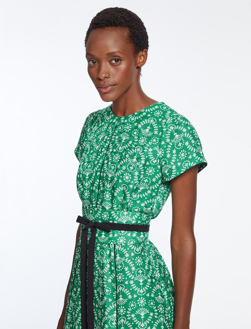 Rosie Silk Blend Maxi Dress - Green Broderie Anglaise Print