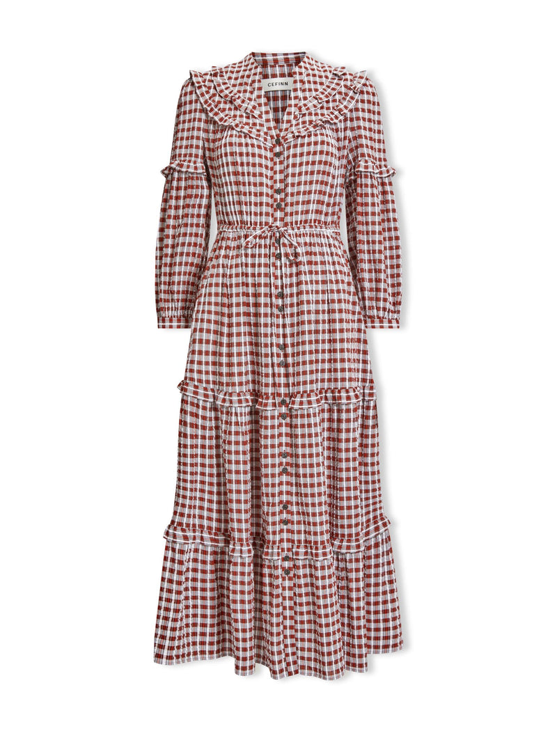 Suki Organic Cotton Seersucker Maxi Dress - Red White Check