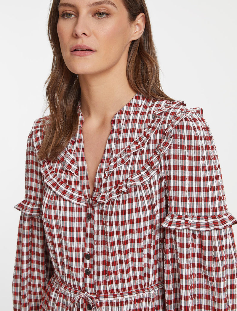 Suki Organic Cotton Seersucker Maxi Dress - Red White Check