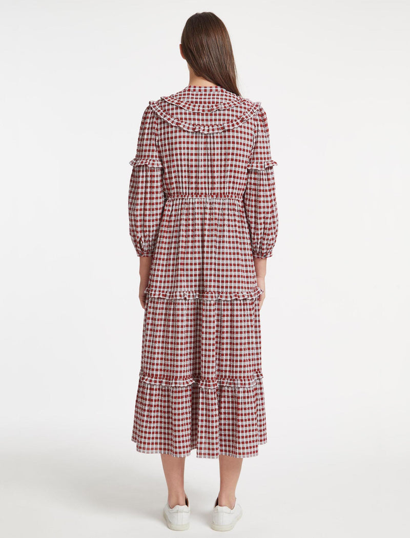 Suki Organic Cotton Seersucker Maxi Dress - Red White Check