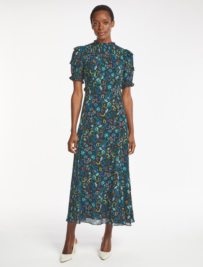 Voletta Floral Printed Ruched Shoulder Detail Maxi Dress - Multi ...