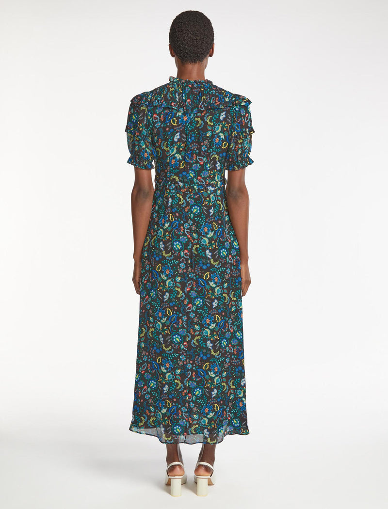 Voletta Floral Printed Ruched Shoulder Detail Maxi Dress - Multi ...