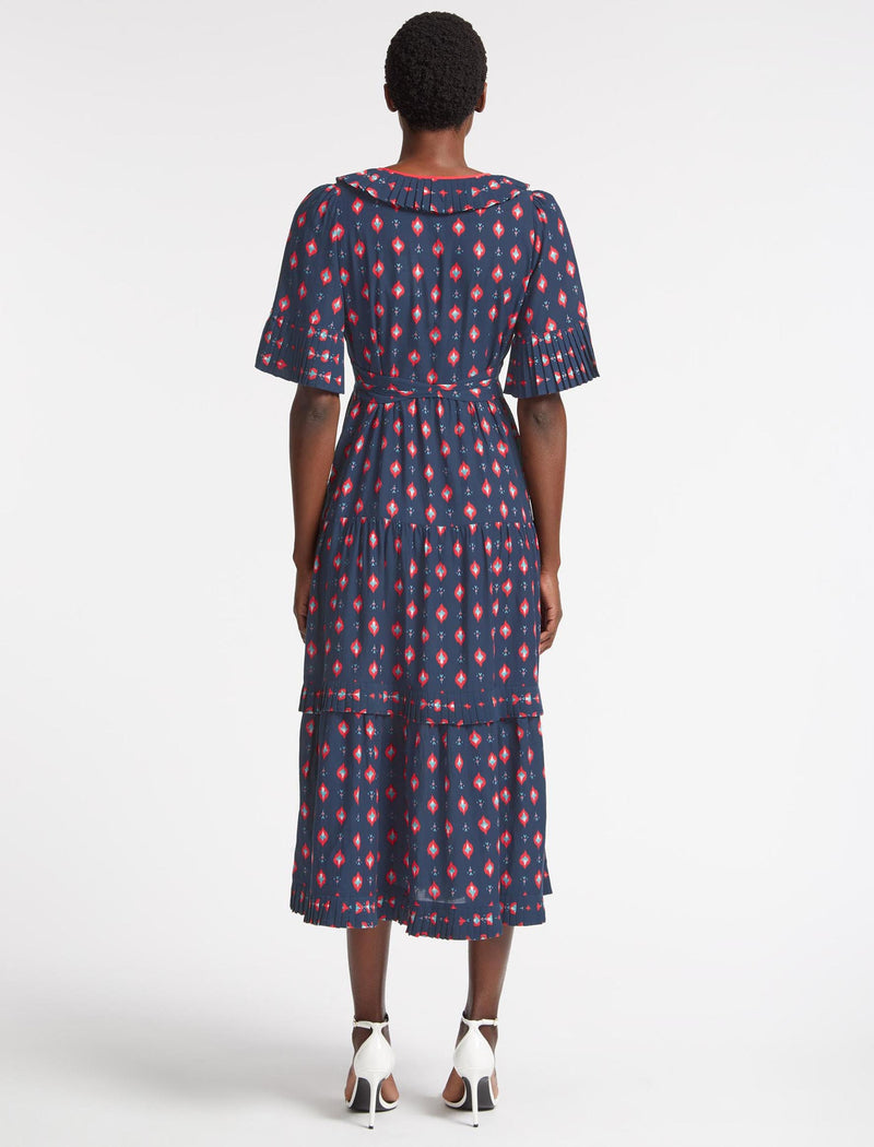 Cordelia Cotton Maxi Dress - Navy Ikat Print