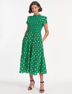 Sabrina Cotton Maxi Dress - Green Ikat Print