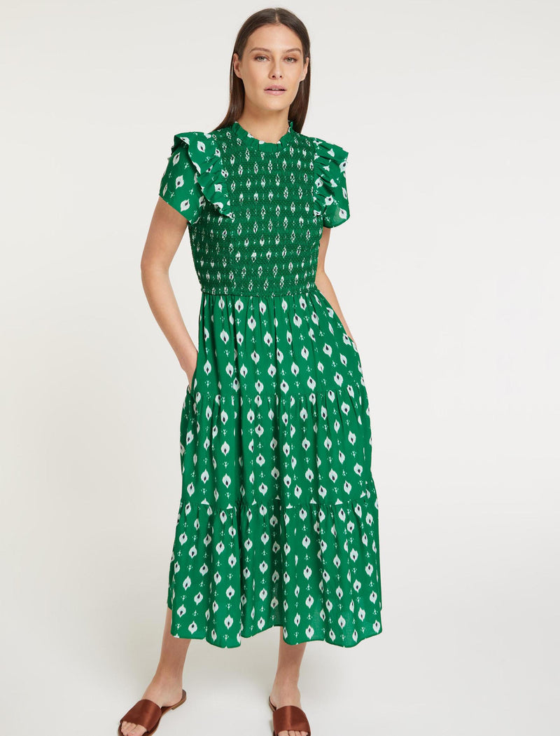 Sabrina Cotton Maxi Dress - Green Ikat Print