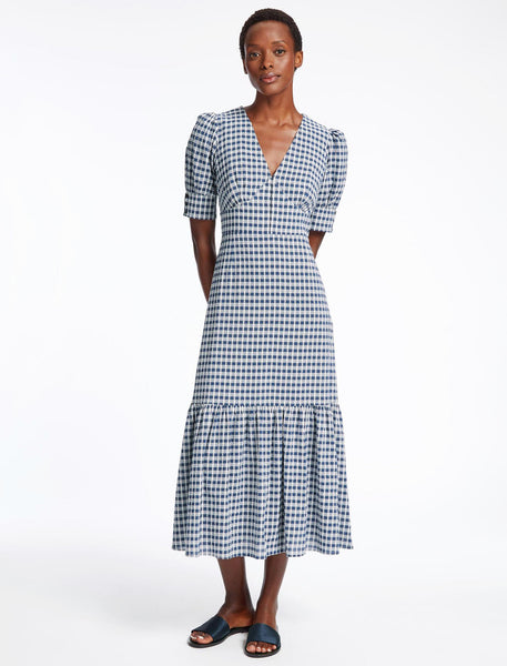 Esme Seersucker Maxi Tea Dress - Blue White Check