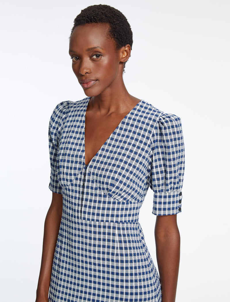 Esme Seersucker Maxi Tea Dress Blue White Check