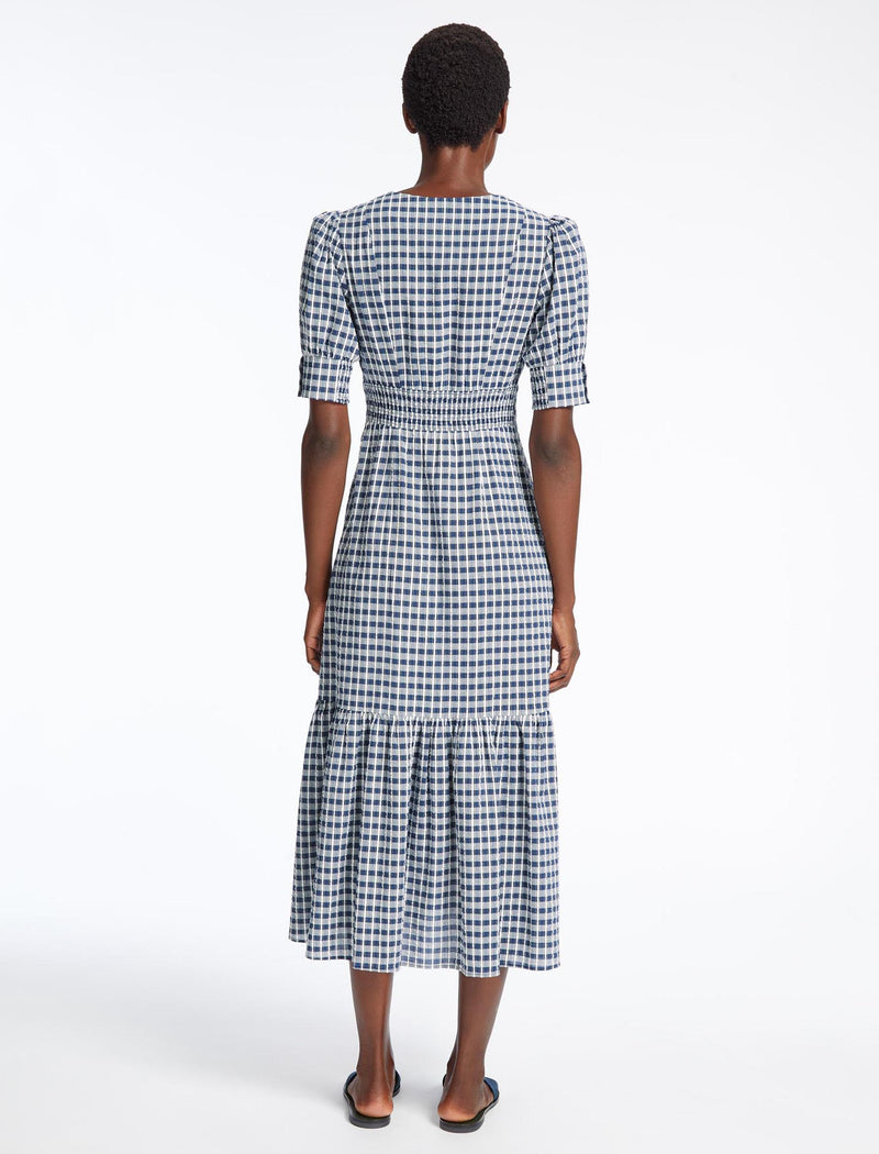 Esme Organic Cotton Seersucker Maxi Dress - Blue White Check