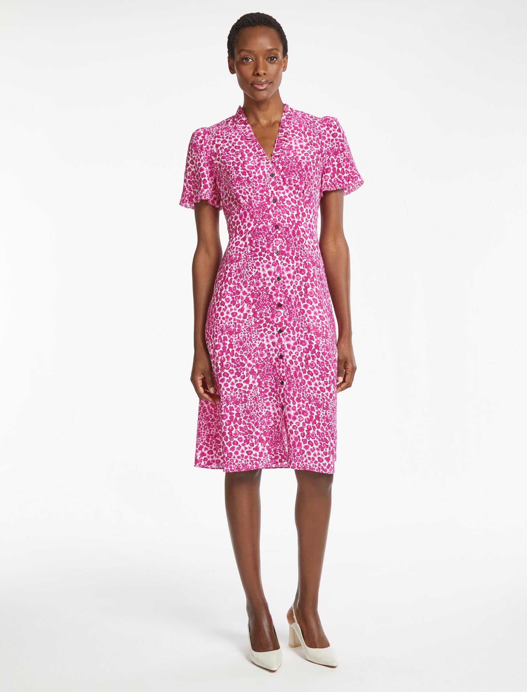 White heart print frill detail sales tea dress