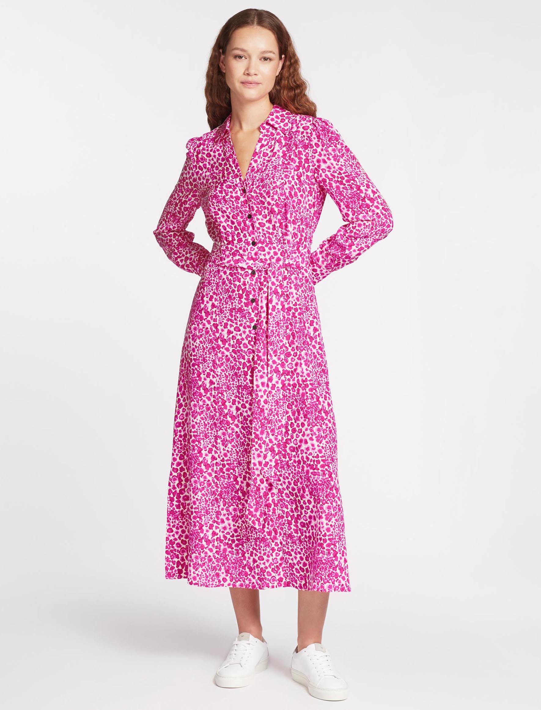 Pink leopard shop print silk dress