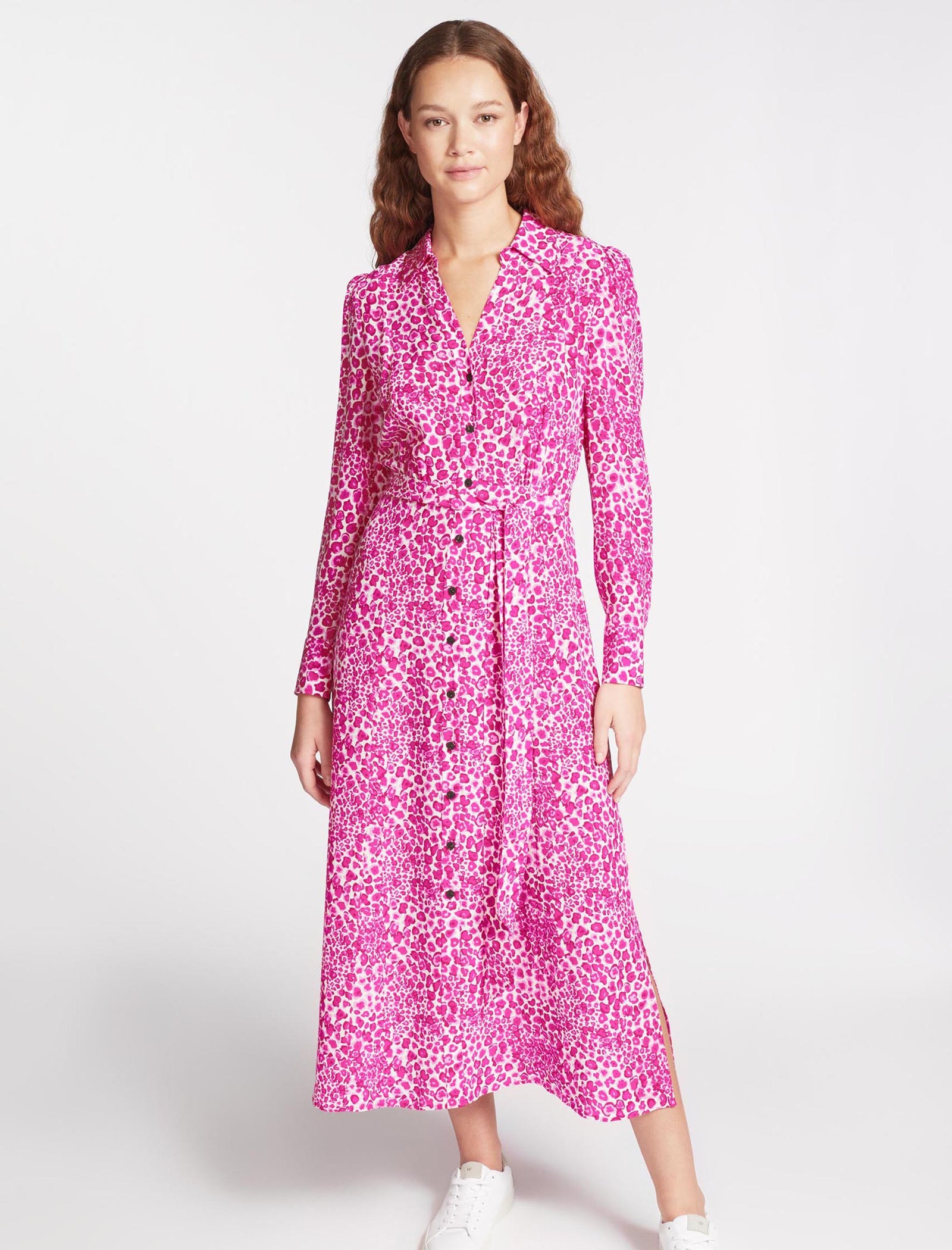 Pink leopard print shirt dress 2025