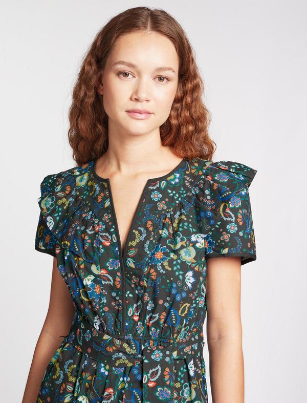 Nessa Organic Cotton Midi Dress - Multi Coloured Large Floral Print