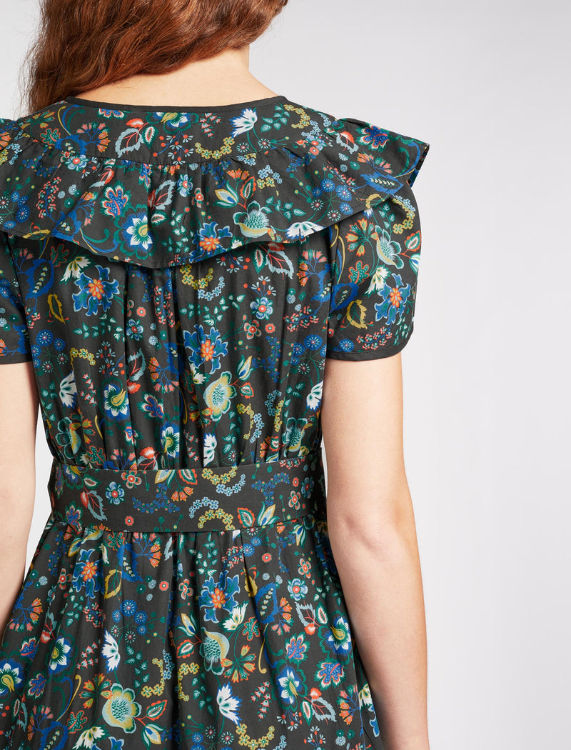 Nessa Organic Cotton Midi Dress - Multi Coloured Large Floral Print
