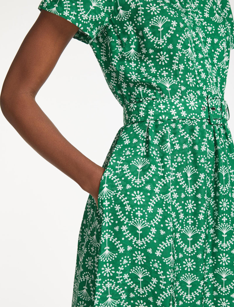 Nina Silk Blend Maxi Dress - Green Broderie Anglaise Print
