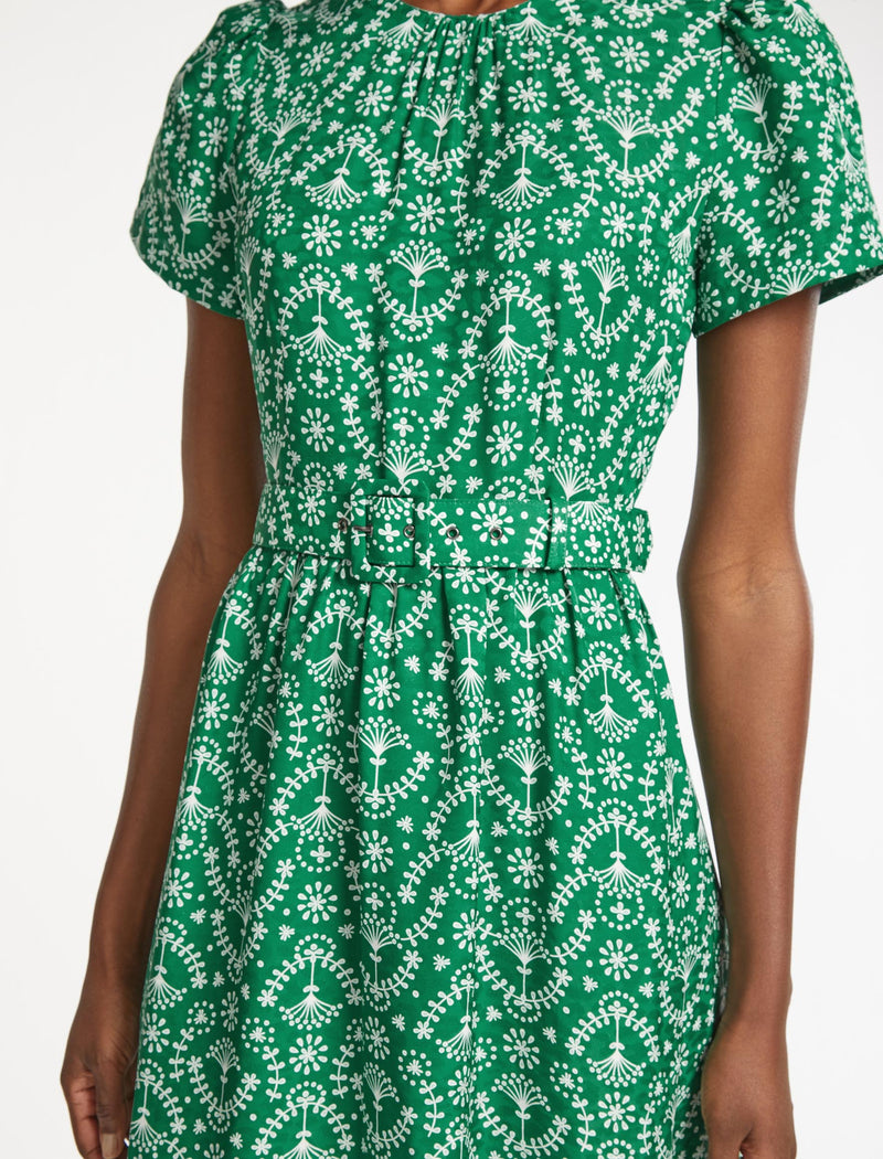 Nina Silk Blend Maxi Dress - Green Broderie Anglaise Print