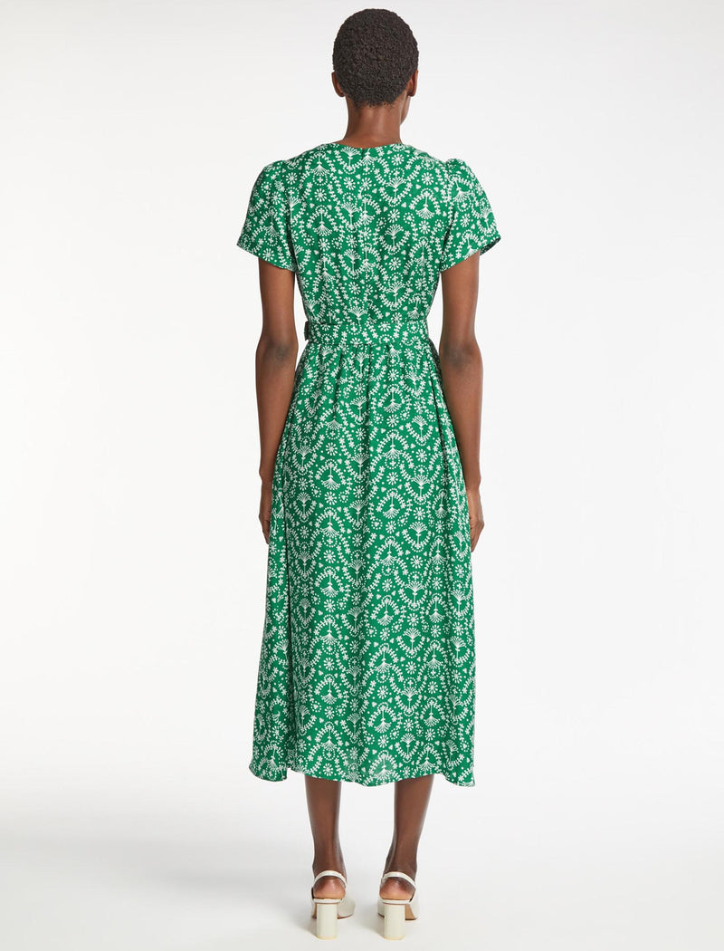 Nina Silk Blend Maxi Dress - Green Broderie Anglaise Print