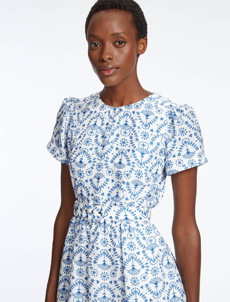 Blue broderie dress clearance