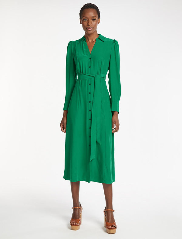 Petra Silk Maxi Shirt Dress - Emerald Green