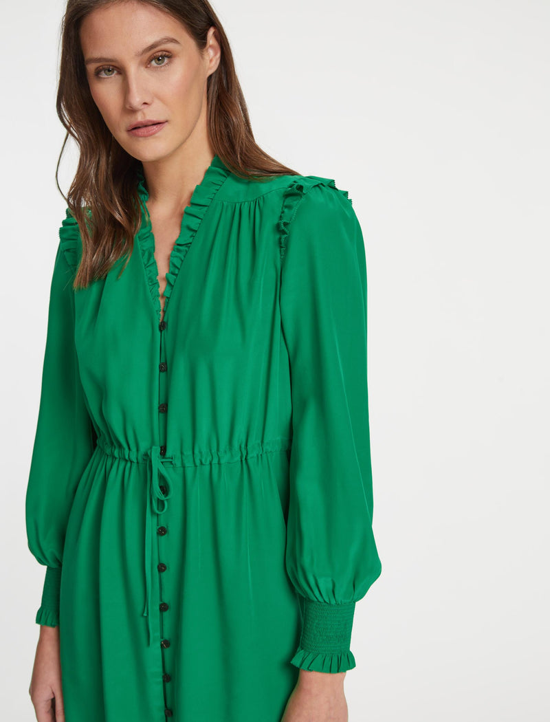 Stella Drawstring Frill Detail Midi Dress Emerald Green