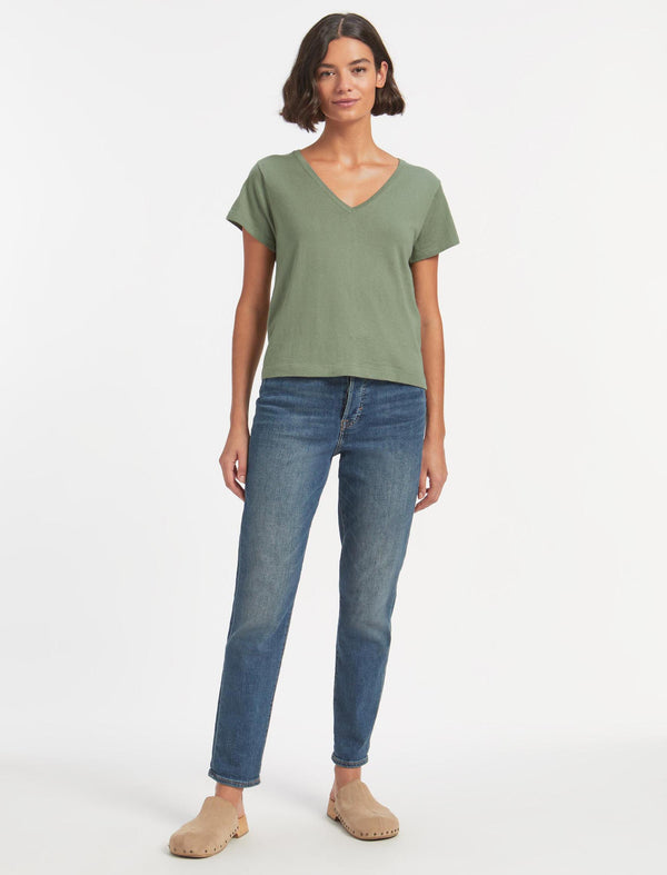 Madison Cotton Silk Blend V Neck T-Shirt - Sage Green